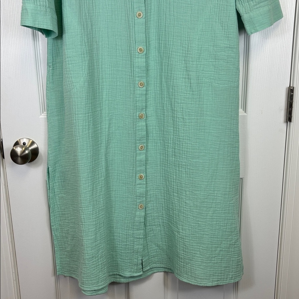 NWT J. Jill cotton gauze cool aqua midi shirtdress sz xs - Picture 6 of 12